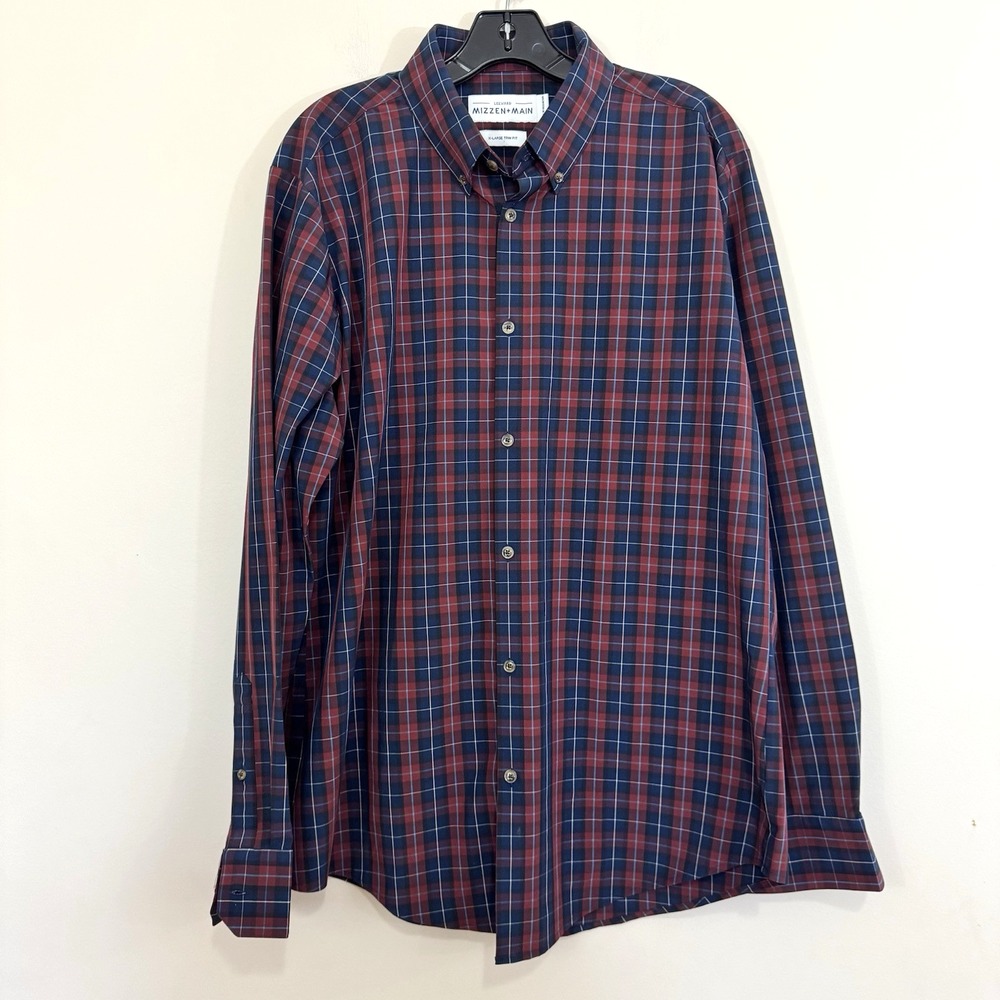 Mizzen+Main Navy and Red Plaid Button Down Shirt
